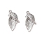 Brass Pendants with Clear Glass Rhinestone, Leaf, Real Platinum Plated, 18x9x4mm, Hole: 1mm