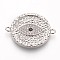 Brass Links, with Cubic Zirconia, Lead Free & Cadmium Free & Nickel Free, Flat Round with Evil Eye, Clear, Platinum, 20x26x2mm, Hole: 1.4mm