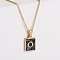 304 Stainless Steel Pave Natural Paua Shell Rectangle Initial Pendant Necklaces for Women, Real 18K Gold Plated, Letter O, 17.72 inch(45cm)