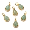 Natural Green Aventurine Teardrop Charms, with Rack Plating Brass Micro Pave Clear Cubic Zirconia Findings and Jump Ring, Cadmium Free & Lead Free, Real 18K Gold Plated, 13.5x8x5.5mm, Hole: 3.5mm
