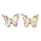 Brass Pave Faceted Glass Connector Charms, Cadmium Free & Nickel Free & Lead Free, Golden Tone Butterfly Links, White, 17.5x23x5mm, Hole: 0.9mm