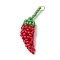 Glass Seed Beads Pendants, with 304 Stainless Steel Jump Rings, Chili Charm, Red, 33.5x11x8.5mm, Hole: 3mm