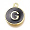 Brass Enamel Pendants, Long-Lasting Plated, Black, Golden, Flat Round, Letter.G, 16.5x13x2mm, Hole: 1.5mm