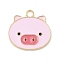 Alloy Eanmel Pendants, Pig, Golden, Pearl Pink, 22.5x22.5x1.5mm, Hole: 2mm