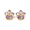 Brass Micro Cubic Zirconia Multi-Strand Links, Flower, Real 18K Gold Plated, Plum, 11x12x7mm, Hole: 1.6mm