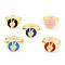 Adjustable Real 18K Gold Plated Brass Enamel Finger Ringss, with Clear Cubic Zirconia, Flat Round with Gesture Language, Victory, Mixed Color, Inner Diameter: 17.5mm