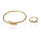 Trendy 304 Stainless Steel Torque Bangles & Rings Sets, with Rhinestone, Golden, 2-1/8 inch(53mm), 17mm