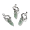 Natural Green Aventurine Pointed Pendants, Eco-Friendly Brass Finding, Platinum, Cadmium Free & Lead Free, Bullet, 48x24.5x14mm, Hole: 7x5.5mm