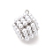 Rack Plating Brass with Plastic Pearl Pendants, Long-Lasting Plated, Lead Free & Cadmium Free, Cube Charms, Platinum, 21.5x17.5x19.5mm, Hole: 1.8mm