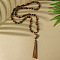 Bohemian Style Alloy with Wood Round Beaded Teardrop Tassel Mala Necklaces, Red Copper, Coconut Brown, 15.35 inch(39cm)