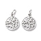 Rack Plating Brass Charms, with Jump Ring, Lead Free & Cadmium Free, Hollow, Flat Round with Tree Charm, Platinum, 13x10.5x1.5mm, Hole: 3mm