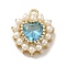 Brass Pendants, with ABS Plastic Imitation Pearl Beads and Glass, Long-Lasting Plated, Heart Charm, Golden, Light Sky Blue, 15x13x5mm, Hole: 1.5mm