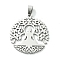 Non-Tarnish 201 Stainless Steel Pendants, Tree of Life with Yoga Charm, Stainless Steel Color, 37.5x34.5x1.5mm, Hole: 8x4mm