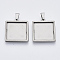 Non-Tarnish 304 Stainless Steel Cabochon Connector Settings, Plain Edge Bezel Cups, Square, Stainless Steel Color, Tray: 20x20mm, 26x23x2.2mm, Hole: 3x6mm