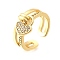 Brass Micro Pave Cubic Zirconia Cuff Rings for Women, Cadmium Free & Lead Free, Heart Lock, Real 18K Gold Plated, 14mm