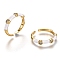 Brass Micro Pave Clear Cubic Zirconia Cuff Rings, Open Rings, with Enamel, Real 18K Gold Plated, Long-Lasting Plated, White, US Size 7 1/4(17.5mm)