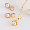 Round 304 Stainless Steel Hoop Earrings & Pendant Necklaces Sets, with Shell Pearl, Golden