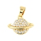 Brass Micro Pave Cubic Zirconia Pendants, Cadmium Free & Lead Free, Real 18K Gold Plated, Planet, 13x16.5x4mm, Hole: 3.5x6mm
