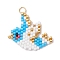 Glass Seed Beaded Pendants, with Stainless Steel Finding, Bird, Blue, 21x24x2mm, Hole: 3mm