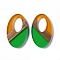 Transparent Resin & Walnut Wood Pendants, Oval Charms, Lime Green, 35.5x22x3.5mm, Hole: 16X10mm