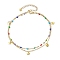 304 Stainless Steel & Brass Double Layer Chain Anklets, Enamel Style, with Golden Plated Charms, Star, 9-1/8 inch(23cm)
