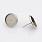 Tarnish Resistant 304 Stainless Steel Flat Round Stud Earring Settings, Stainless Steel Color, Tray: 6mm, 8mm, Pin: 0.7mm