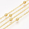 Iron Cable Chains, Satellite Chains, with Round Beads, Soldered, with Spool, Flat Oval, Golden, 2.5x2x0.3mm, about 100yard/roll