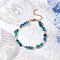 Natural Obsidian Chip Beaded Bracelets for Women, with 304 Stainless Steel Chain Extenders and Glass Bead, 7-3/8 inch(18.6cm)
