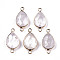 Natural Quartz Links Connectors, with Light Gold Tone Brass Findings, Faceted Teardrop, 27x14x6mm, Hole: 2mm
