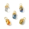 Wire Wrapped Electroplate Glass Pendant, with Brass Findings, Teardrop Charm, Mixed Color, 13.5x6x5.5mm, Hole: 1.5mm