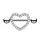 Stainless Steel Micro Pave Cubic Zirconia Nipple Rings, Nipple Piercing Pin, Heart, Clear, 16mm, Pin: 1.6mm, Head: 5mm