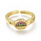 Brass Micro Pave Cubic Zirconia Cuff Rings, Open Rings, Long-Lasting Plated, Octagon, Colorful, US Size 6(16.5mm)