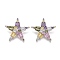 Brass Micro Pave Colorful Cubic Zirconia Shank Buttons, Star, Platinum, 28.5x7mm, Hole: 1.6mm