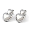 Brass Stud Earrings for Women, Heart, Platinum, 27x20mm