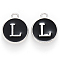 Platinum Plated Alloy Charms, Cadmium Free & Lead Free, with Enamel, Enamelled Sequins, Flat Round with Letter, Letter.L, 14x12x2mm, Hole: 1.5mm