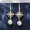 Brass Micro Pave Clear Cubic Zirconia Dangle Stud Earrings, with ABS Imitation Pearl, Rack Plating, Long-Lasting Plated, Lead Free & Cadmium Free, Cross, Real 18K Gold Plated, 55x17mm