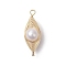 Copper Wired Pearl Pendants, Horse Eye, Light Gold, 30x10x9.5mm, Hole: 2.2mm