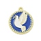 Alloy Enamel Pendants, Golden, Dove of Peace Charm, Flat Round, 26x23x1.5mm, Hole: 1.6mm