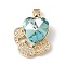 Rack Plating Brass Micro Pave Cubic Zirconia Pendants, with Glass, Long-Lasting Plated, Cadmium Free & Lead Free, Crab with Heart, Real 18K Gold Plated, Pale Turquoise, 21x18x8mm, Hole: 5x3mm