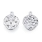 Brass Charms, Cadmium Free & Nickel Free & Lead Free, Textured, Flat Round with Butterfly, Real Platinum Plated, 12.5x9.5x2mm, Hole: 1mm