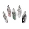 Natural & Synthetic Gemstone Pendants, with Platinum Tone Brass Findings, Cadmium Free & Lead Free, Double Terminal Pointed Bullet with Feather, 45~47.5x14~14.5x13~14mm, Hole: 8x5mm