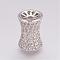 Brass Micro Pave Cubic Zirconia Beads, Column, Hollow, Platinum, 17x12mm, Hole: 2mm