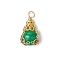 Dyed Natural White Jade Pendants, Teardrop Charms with Iron Findings, Golden, Lime Green, 21.5x13mm, Hole: 2mm