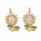 Brass Micro Pave Cubic Zirconia Pendants, with Jump Rings, Nickel Free, Real 16K Gold Plated, Sunflower, Clear, 22.5x15x4mm, Jump Ring: 5x0.8mm, 3mm inner diameter