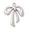 Rack Plating Alloy Pendants, Bowknot Charms, Platinum, 33x26x2mm, Hole: 2.5mm