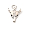 Brass Pendants, Bull Head, Long-Lasting Plated, Lead Free & Cadmium Free, Rack Plating, with Jump Ring, Platinum, 15.5x13x4mm, Hole: 3.5mm
