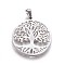 Non-Tarnish 304 Stainless Steel Pendants, Flat Round with Tree of Life, Stainless Steel Color, 30x27.5x1.2mm, Hole: 3x5.5mm