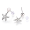 Natural Pearl Stud Earrings, Brass Micro Pave Clear Cubic Zirconia Starfish Drop Earrings with 925 Sterling Silver Pins, Platinum, 21x12.5mm, Pin: 11.5x0.8mm
