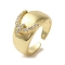 Brass Micro Pave Cubic Zirconia Open Cuff Rings for Women, Long-Lasting Plated, Cadmium Free & Lead Free, Real 18K Gold Plated, Bird, 13mm