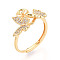Butterfly Brass Micro Pave Clear Cubic Zirconia Adjustable Ring Settings, for Half Drilled Beads, Cadmium Free & Nickel Free & Lead Free, Real 18K Gold Plated, Pin: 0.9mm, 14.2~14.8mm, Inner Diameter: 19mm